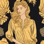 oversized golden blouse with floral graphic image